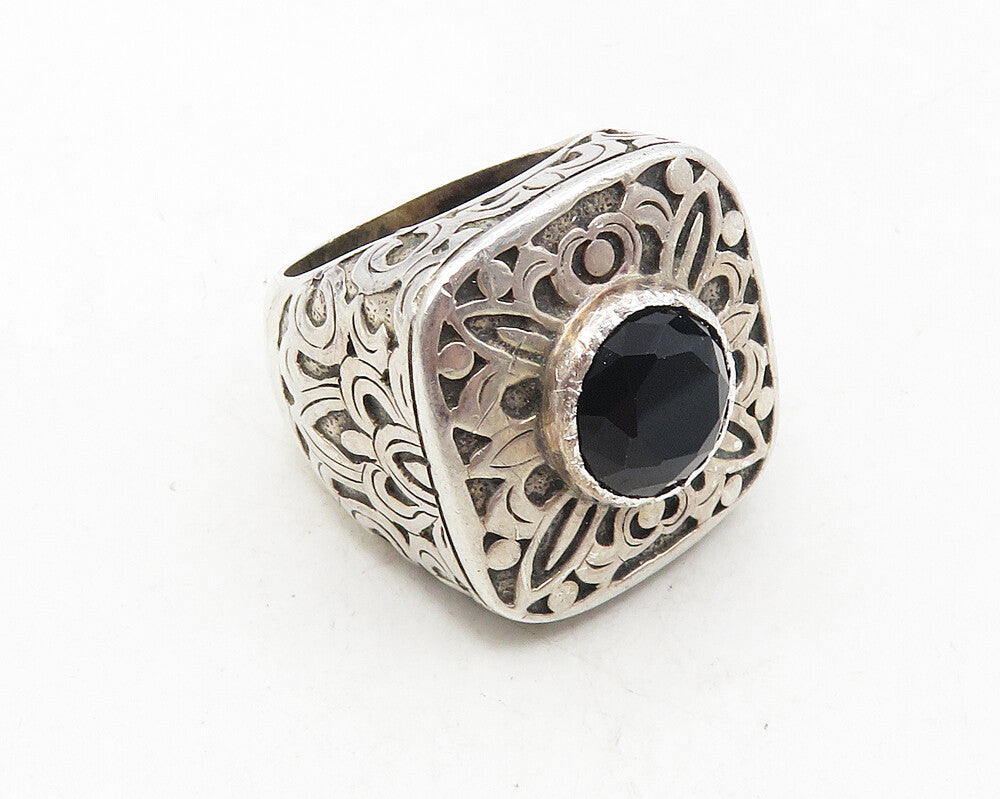 JANICE GIRARDI 925 Silver  Vintage Black Hematite Cocktail Ring Sz 7  RG10062