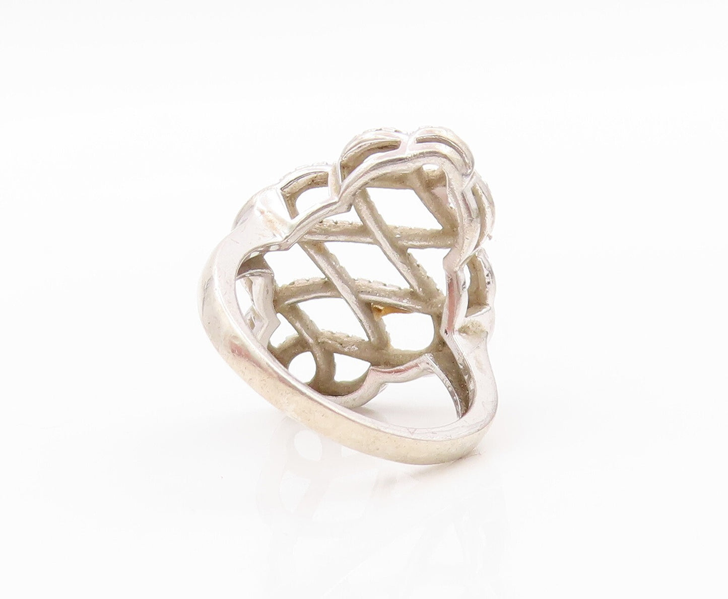 925 Sterling Silver Vintage Ring Modernist Cutout CZ Inlay Design  Sz 7  RG31777