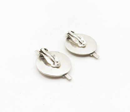 MEXICO 925 Silver  Vintage Two Tone Modernist Non Pierce Earrings  EG4786
