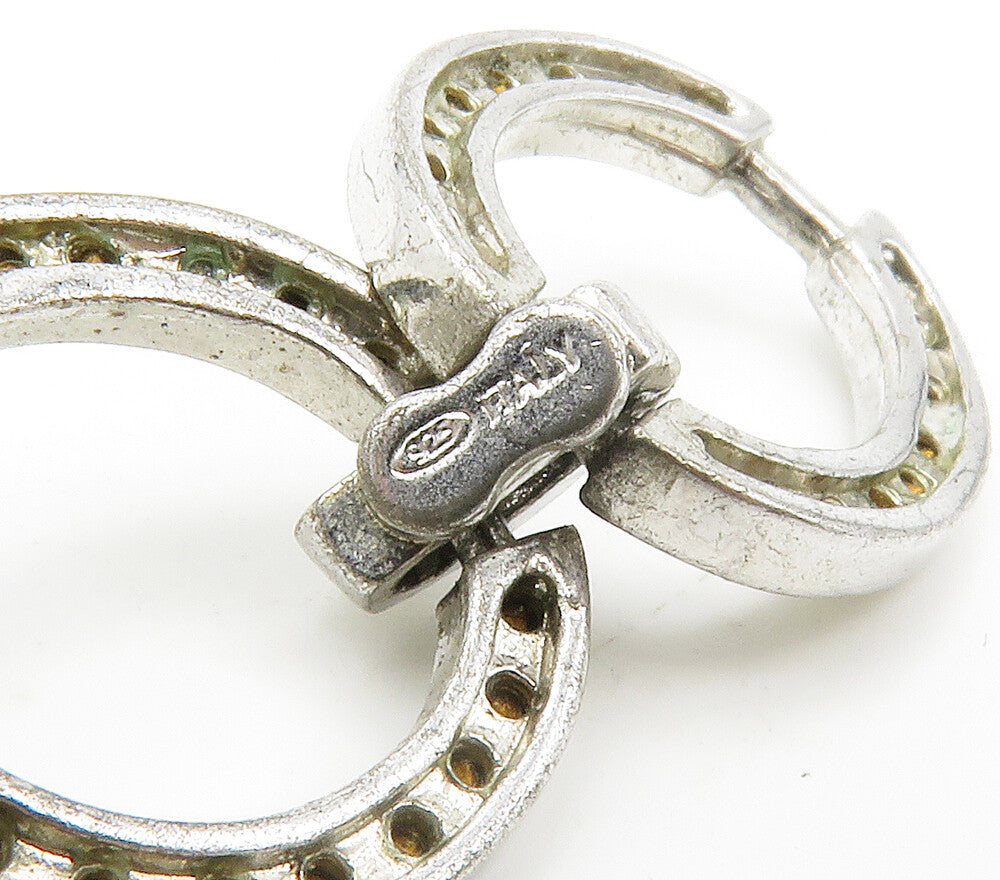 925 Sterling Silver  Vintage White Topaz Open Oval Chain Bracelet  BT5944