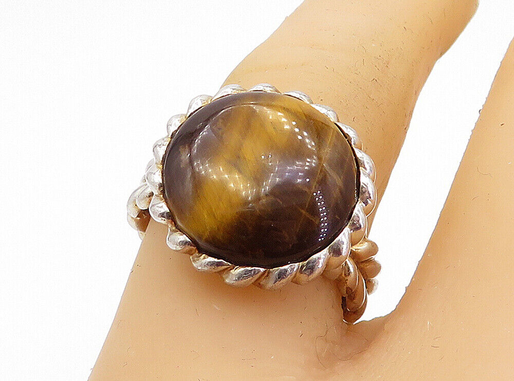 925 Sterling Silver  Tiger's Eye Twist Wheat Band Cocktail Ring Sz 8  RG4038