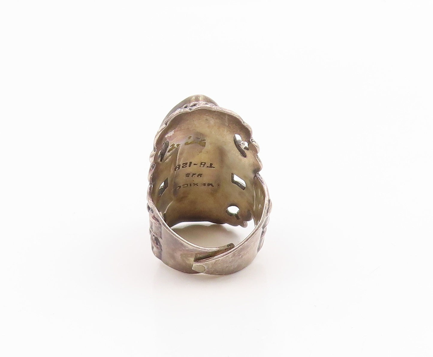 925 Sterling Silver Vintage Ring TAXCO MEXICO Malachite (OPENS)  Sz 6.5  RG35428