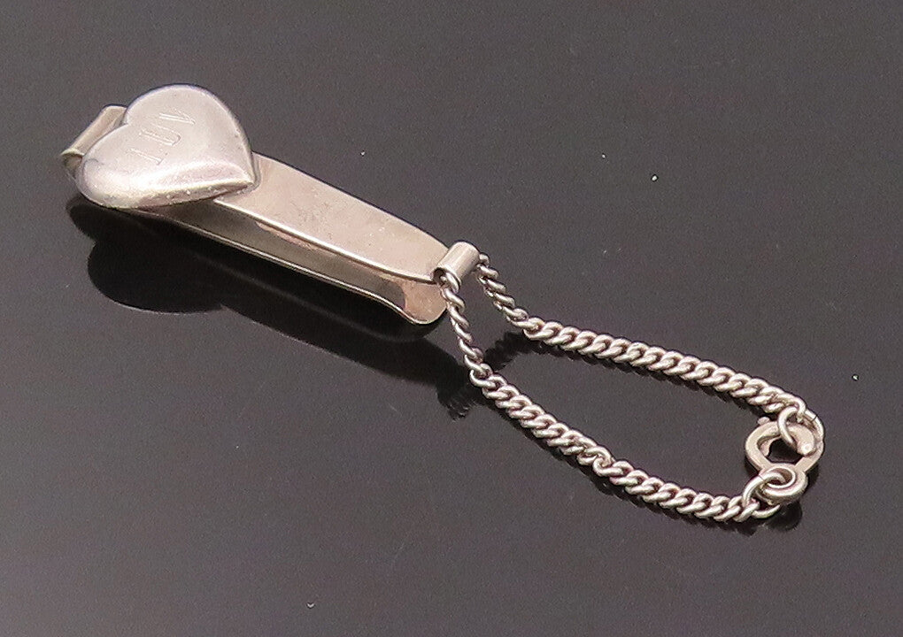 TIFFANY & CO. 925 Sterling Silver Vintage Heart With Chain Tie Pin  TR3488