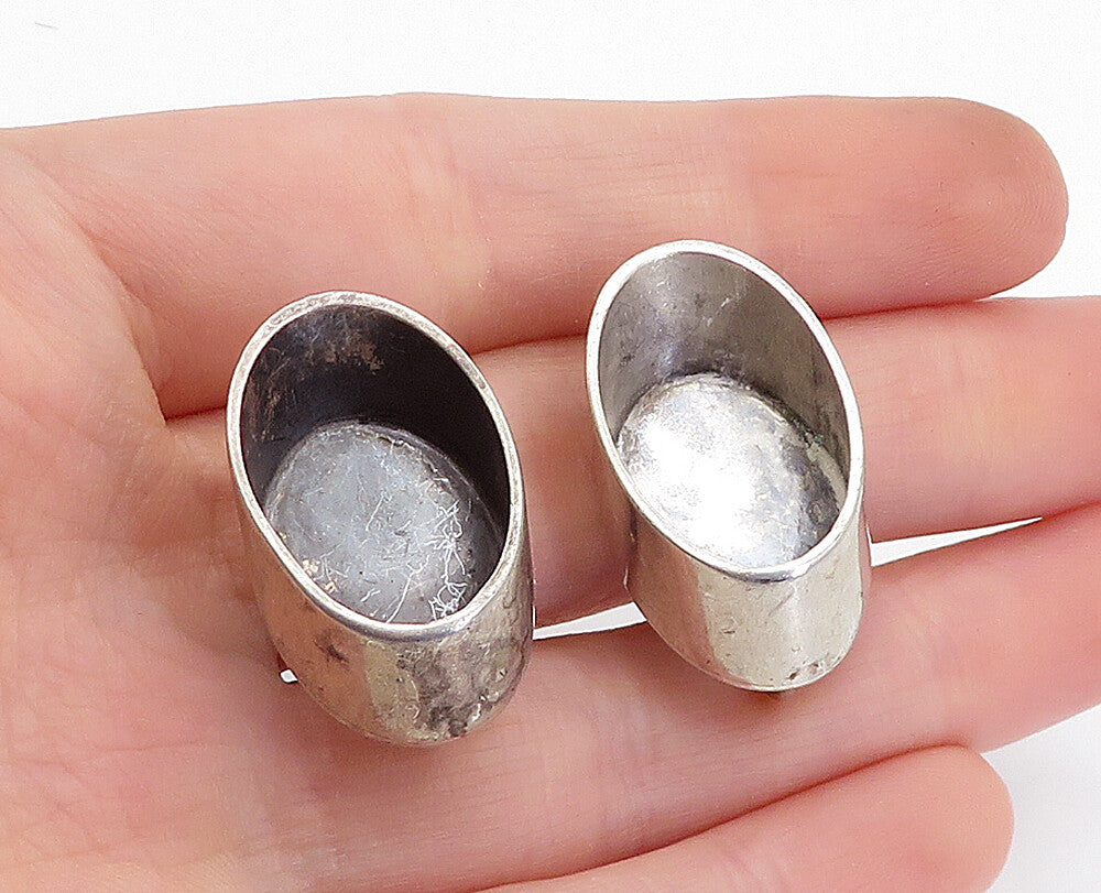 PRIDE 925 Sterling Silver  Vintage Smooth Oxidized Non Pierce Earrings  EG2096