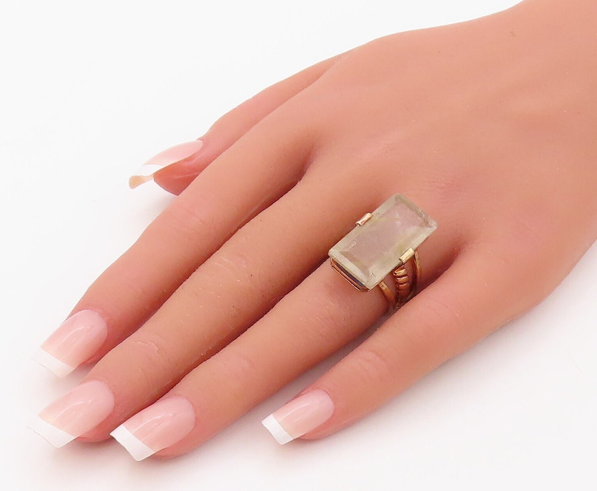 925 Sterling Silver Vintage Ring Gold Plated Large Gemstone Sz 7  RG30771