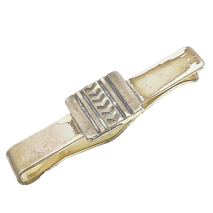 925 Sterling Silver  Vintage Shiny Etched Arrow Pattern Tie Clip  TR2656