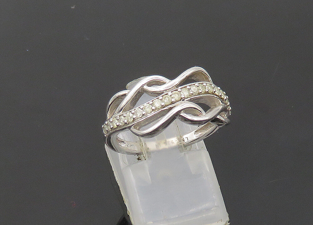 925 Silver  Vintage Genuine Diamonds Split Swirl Band Ring Sz 7  RG21455
