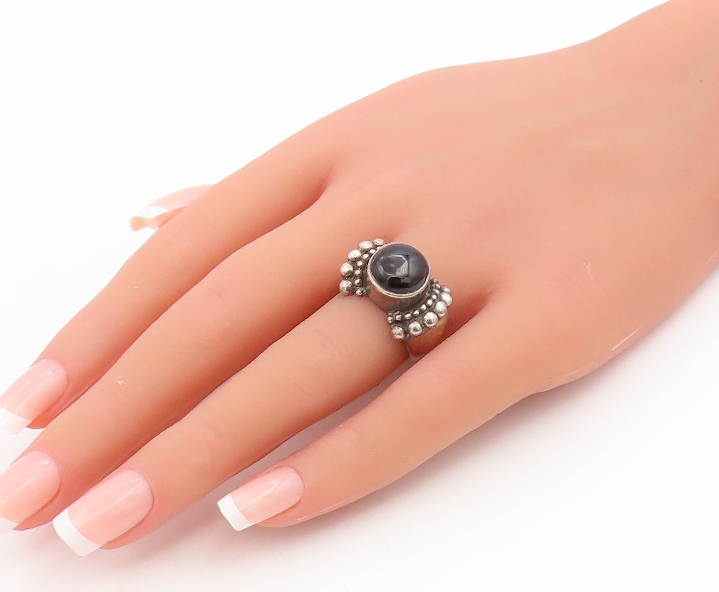 925 Sterling Silver Vintage Ring Cabochon Onyx Statement Band  Sz 6.5  RG34869