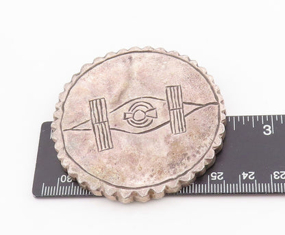 925 Sterling Silver Vintage Pendant Etched Ancient Symbol Medallion  PT25195