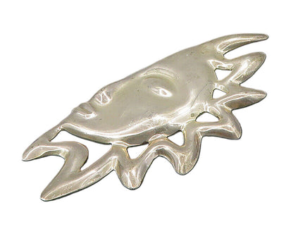 MEXICO 925 Sterling Silver  Vintage Shiny Half Sun Face Brooch Pin  BP8987