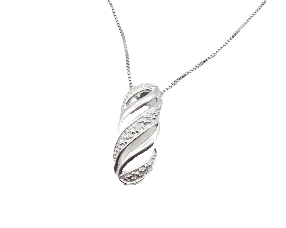 925 Sterling Silver  Shiny Genuine Diamond Swirl Thin Chain Necklace  NE2061