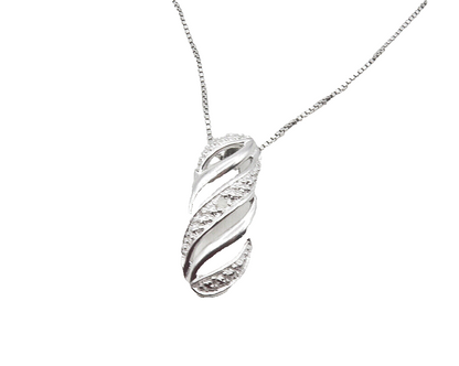 925 Sterling Silver  Shiny Genuine Diamond Swirl Thin Chain Necklace  NE2061