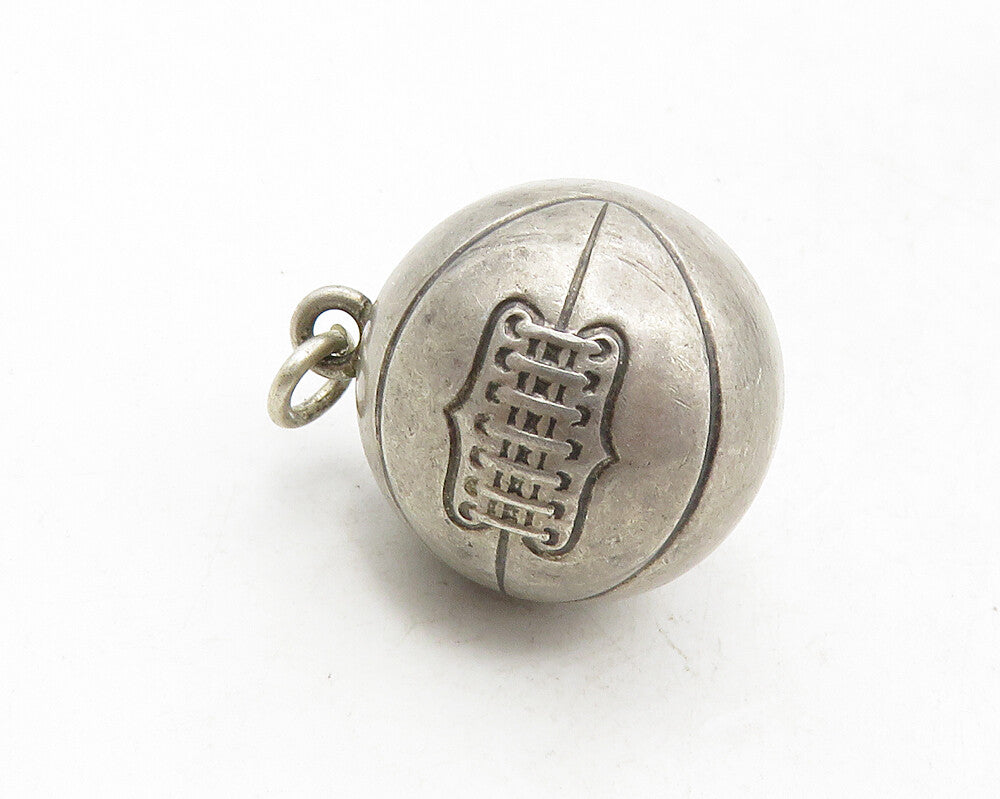 925 Sterling Silver  Vintage Petite Dark Tone Hollow Basketball Pendant PT7245