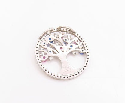 925 Sterling Silver Vintage Pendant Sparkling CZ Tree Of Life Cut Out  PT24911