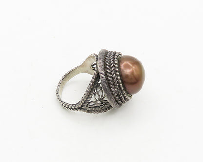 925 Sterling Silver  Vintage Golden Pearl Dome Cocktail Ring Sz 6.5  RG19768