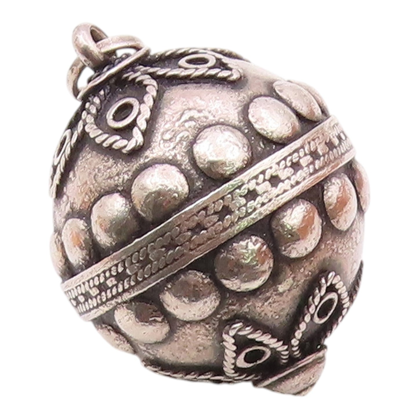 925 Silver  Vintage Bead & Rope Detail Floral Sphere Ball Pendant  PT21939