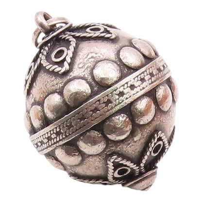 925 Silver  Vintage Bead & Rope Detail Floral Sphere Ball Pendant  PT21939