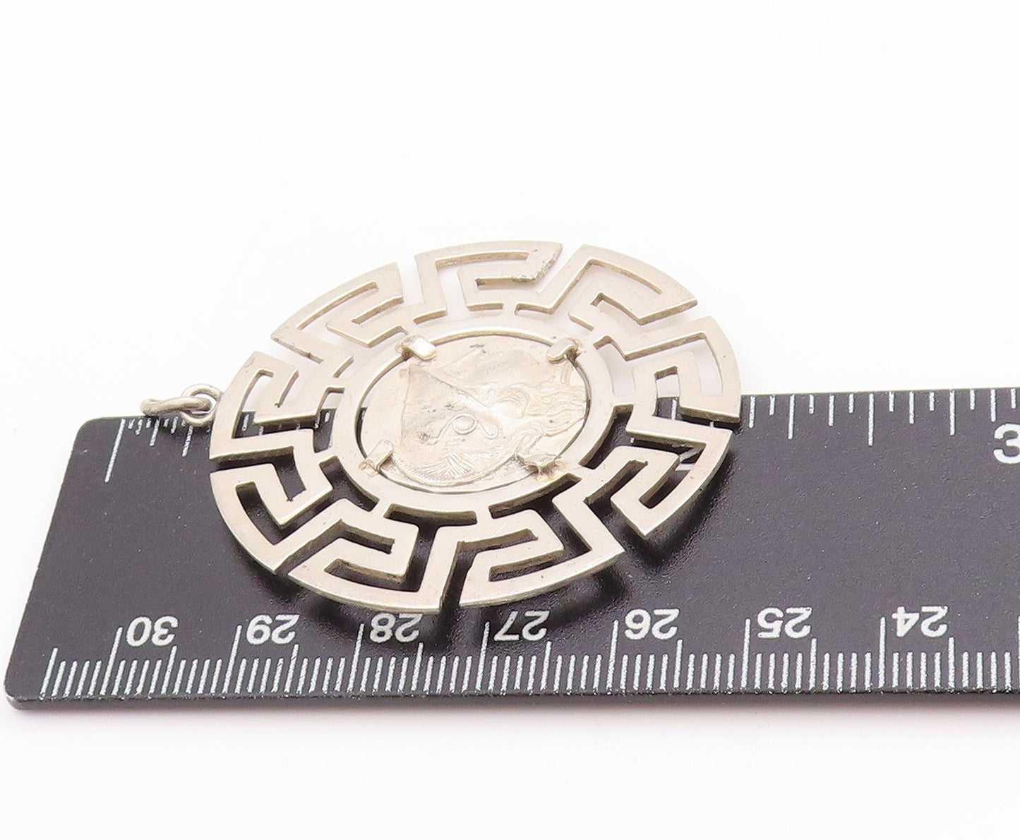 925 Sterling Silver Vintage Pendant Alexander Greek Roman Coin Medallion PT24997