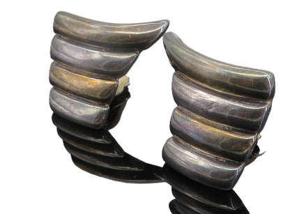 925 Sterling Silver  Vintage Modernist Oxidized Non Pierce Earrings  EG2903