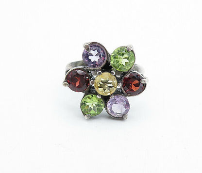 925 Silver  Vintage Peridot Amethyst Citrine & Garnet Ring Sz 7.5  RG5175