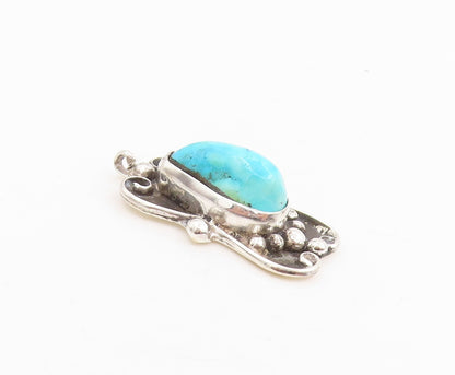 925 Sterling Silver Vintage Pendant Blue Turquoise Bohemian Design Charm PT25292
