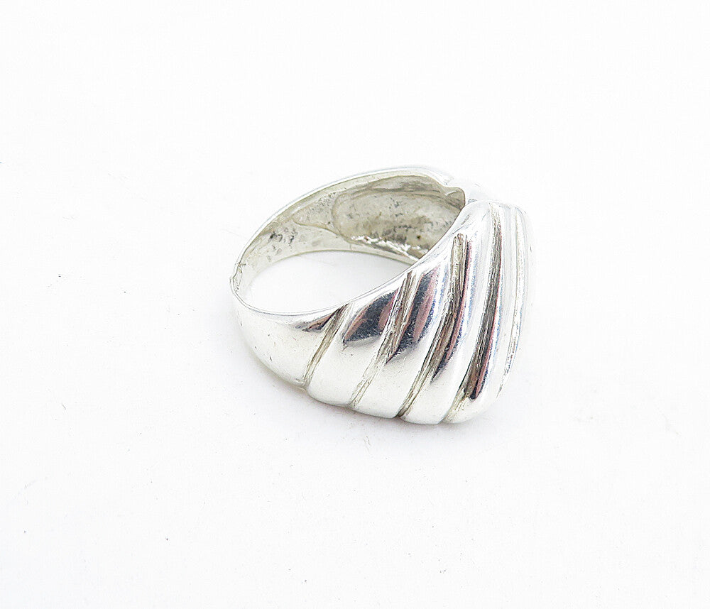 925 Sterling Silver  Vintage Modernist Shiny Fluted Band Ring Sz 7  RG5737