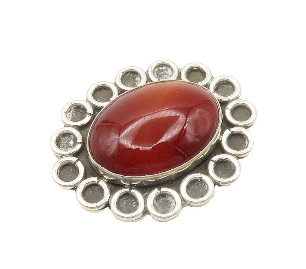 MEXICO 925 Sterling Silver  Vintage Cabochon Agate Floral Brooch Pin  BP5982