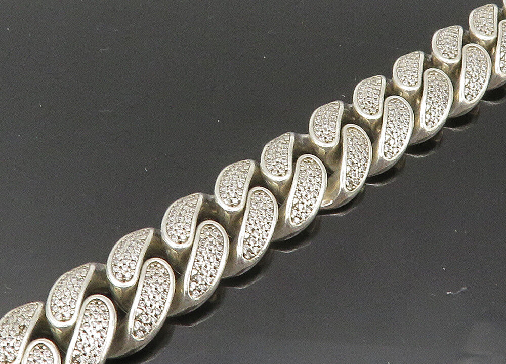 925 Sterling Silver  Vintage Shiny Cubic Zirconia Heavy Chain Necklace  NE3419