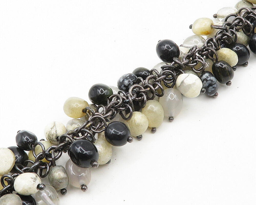 WHITNEY KELLY 925 Silver Vintage Onyx & Multi Stone Chain Bracelet BT7717