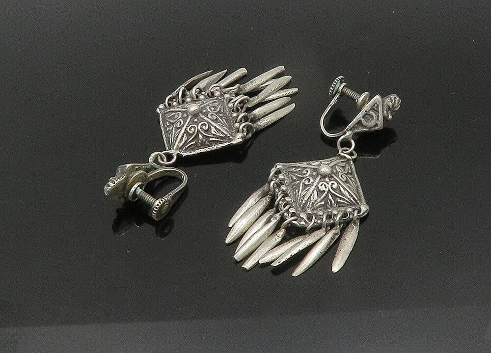 925 Sterling Silver  Vintage Heavy Swirl Non Pierce Dangle Earrings  EG10746
