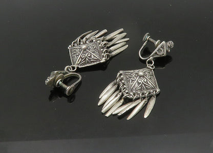 925 Sterling Silver  Vintage Heavy Swirl Non Pierce Dangle Earrings  EG10746