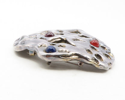 ISRAEL 925 Sterling Silver  Vintage Carnelian & Lapis Lazuli Brooch Pin BP4492