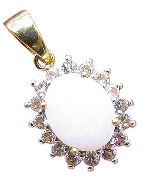 Gold Over 925 Sterling Silver Fire Opal & White Topaz Drop Pendant PT1133