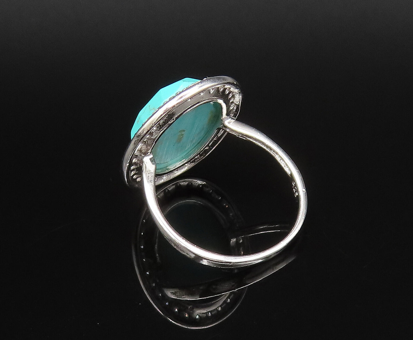 925 Sterling Silver  Vintage Faceted Turquoise & Topaz Halo Ring Sz 7  RG25937