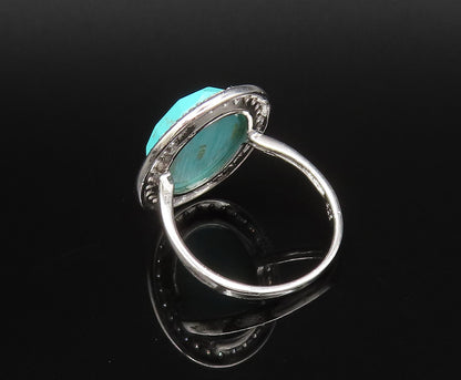 925 Sterling Silver  Vintage Faceted Turquoise & Topaz Halo Ring Sz 7  RG25937