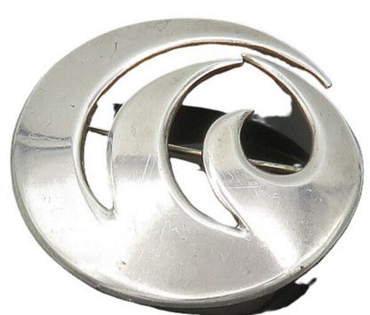 RA & LA DENMARK 925 Silver  Vintage Shiny Round Design Brooch Pin  BP8086