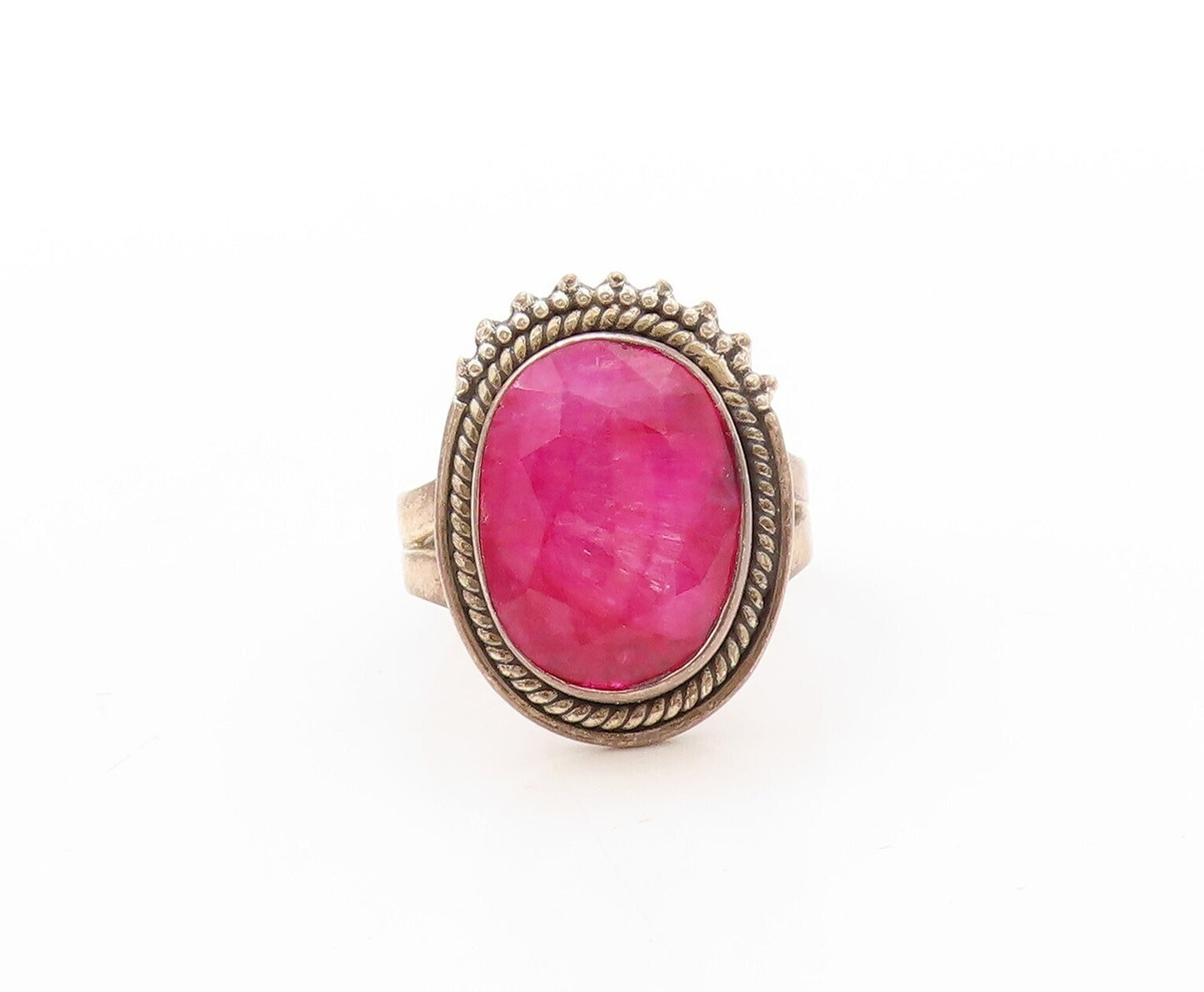 925 Sterling Silver Vintage Ring Oval Cabochon Pink Gemstone  Sz 8.5  RG30569
