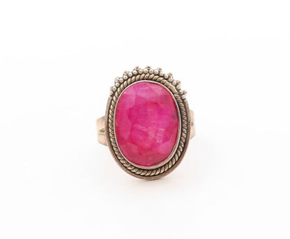 925 Sterling Silver Vintage Ring Oval Cabochon Pink Gemstone  Sz 8.5  RG30569