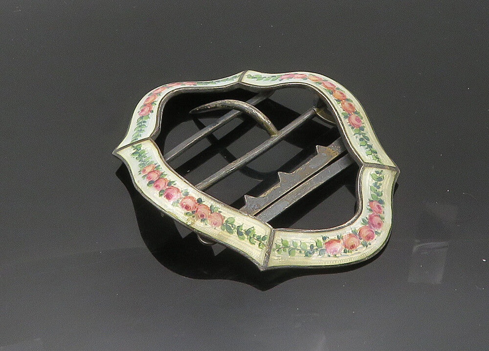Georg Adam Scheid Silver Vintage Antique Large Enamel Belt Buckle  TR2831