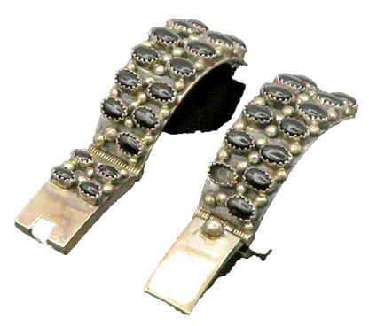 NAVAJO 925 Sterling Silver Vintage Black Onyx Watch Clips Straps TR2988