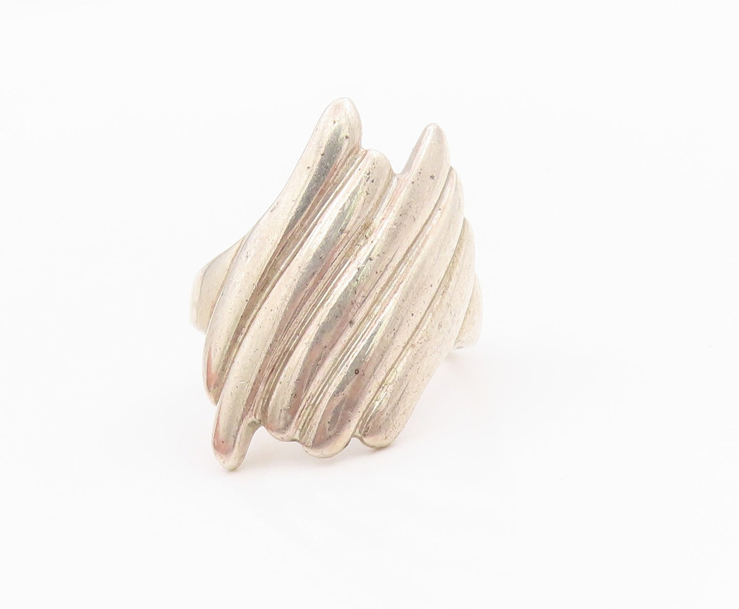 925 Sterling Silver Vintage Ring Designer Grooved Design  Sz 6  RG33153