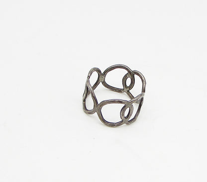 925 Sterling Silver  Vintage Dark Tone Hammered Hoops Band Ring Sz 7  RG3398