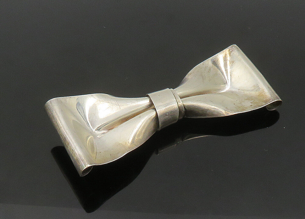 MEXICO 925 Sterling Silver  Vintage Shiny Bow Tied Ribbon Brooch Pin  BP8490