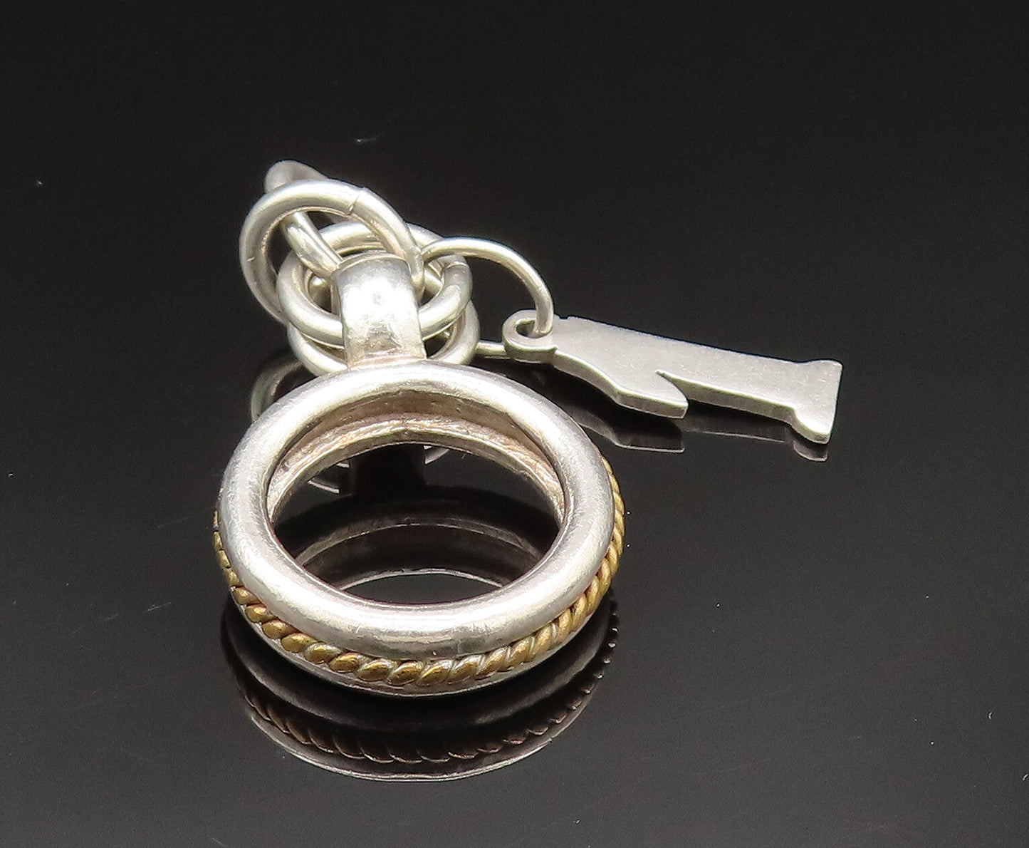 STEPHEN DWECK 925 Silver  Vintage Two Tone Rope Twist Charm Ring Sz 6  RG24879