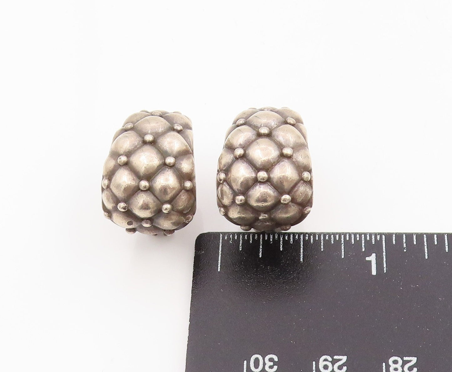 925 Sterling Silver Vintage Earrings CHARLES KRYPELL Quilted Dome Clips  EG13789