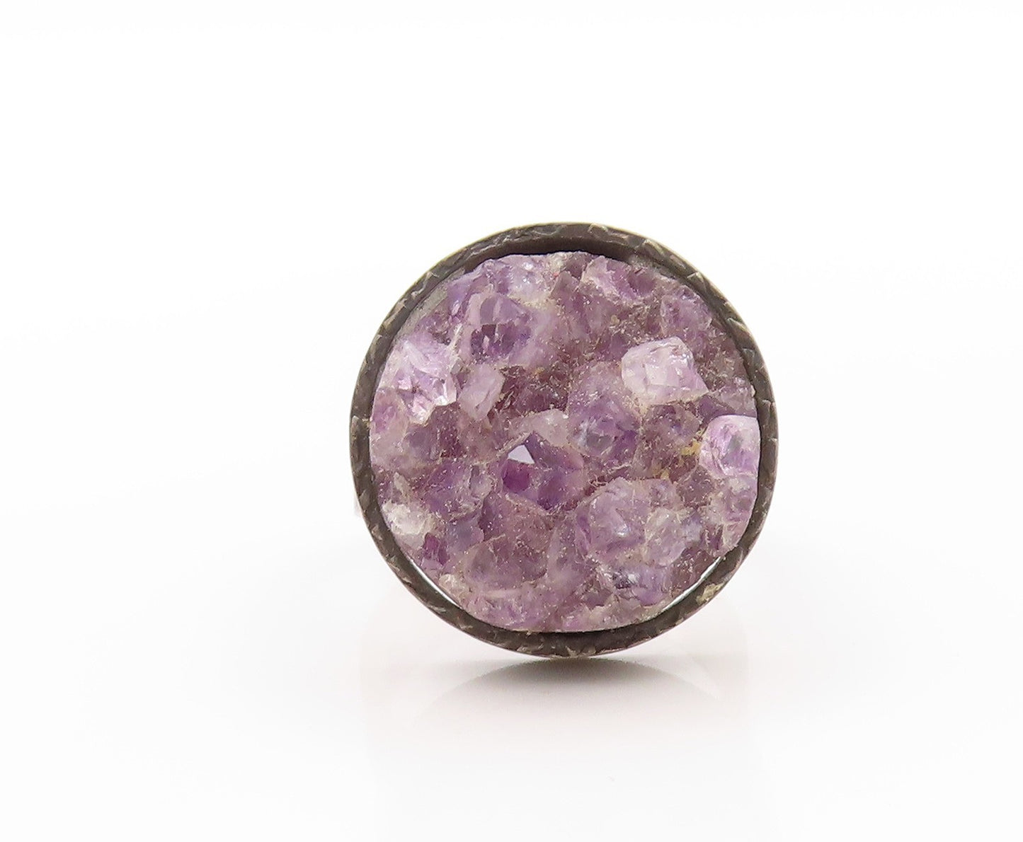 925 Sterling Silver Vintage Ring Dark Tone Round Rough Amethyst  Sz 7  RG32737