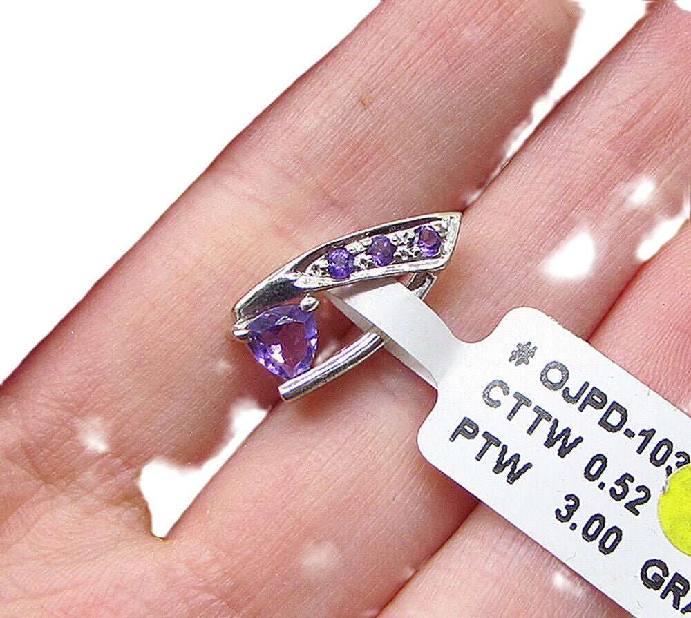 925 Sterling Silver  Faceted Amethyst Art Deco Slider Pendant  PT1494