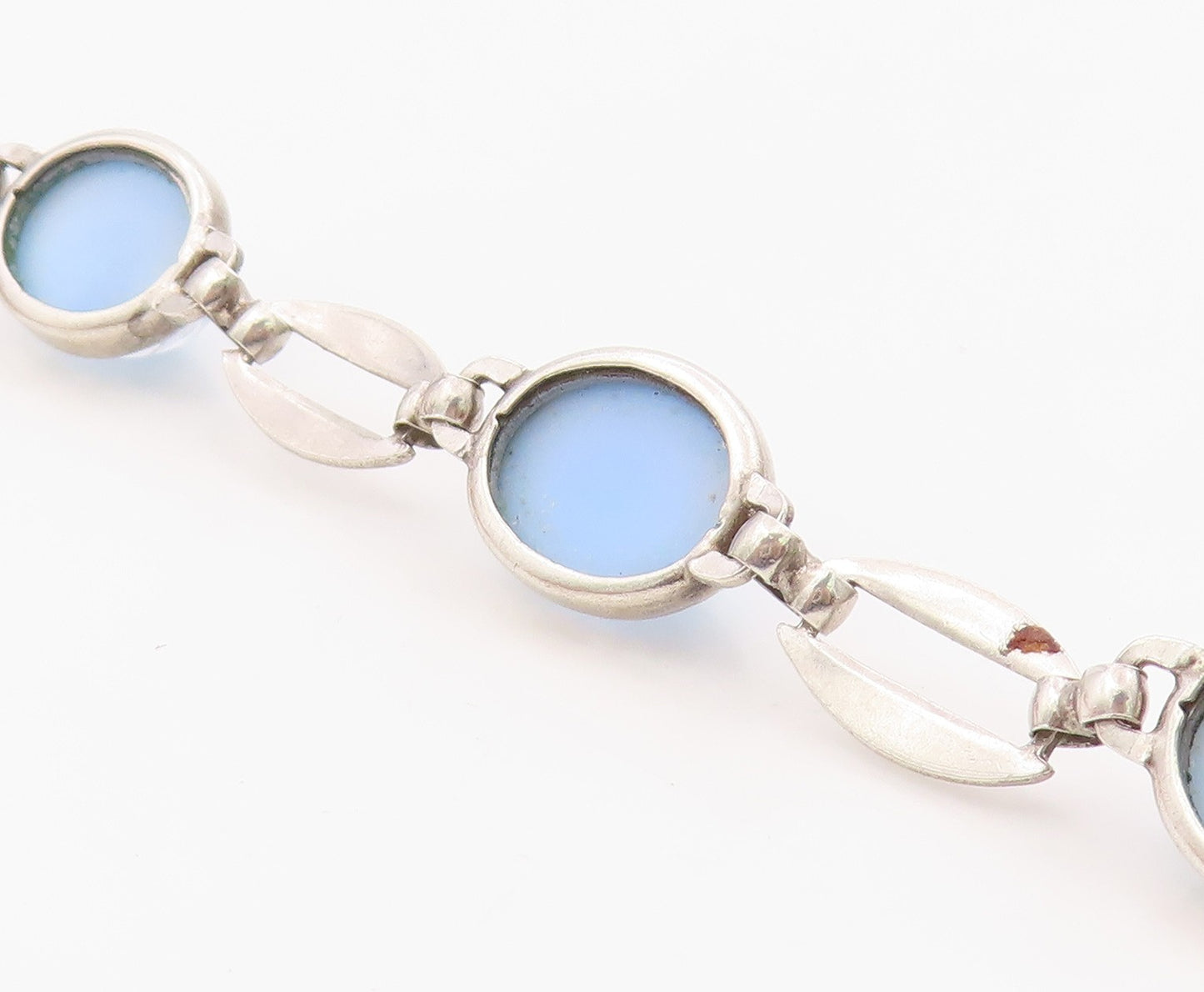 925 Sterling Silver Vintage Bracelet Elegant Cabochon Cat Eye Link  BT12113