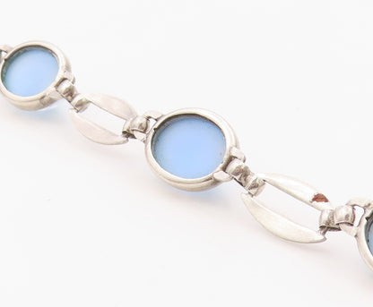 925 Sterling Silver Vintage Bracelet Elegant Cabochon Cat Eye Link  BT12113