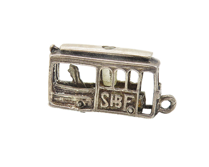 925 Sterling Silver  Vintage Dark Tone Trolley Cable Car Motif Pendant  PT8742
